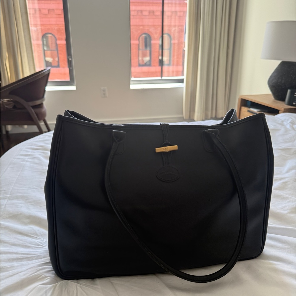Longchamp Black Leather 90s Tote Shoulder Bag - Picture 2 of 7